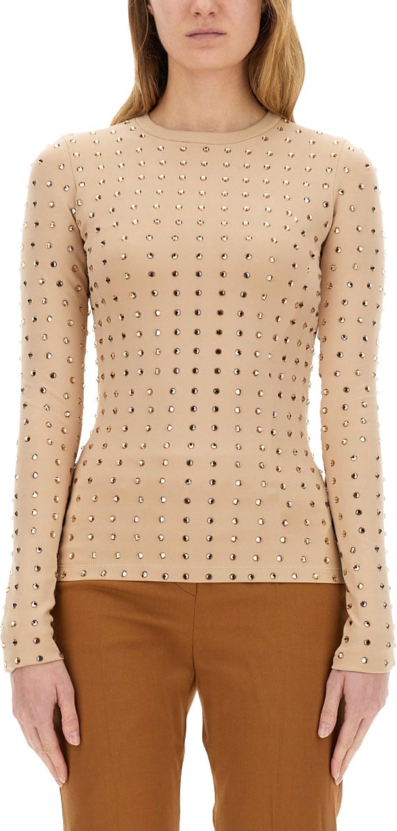Sportmax Fitted Crystal-Embellished Long-Sleeve Top Neutraal