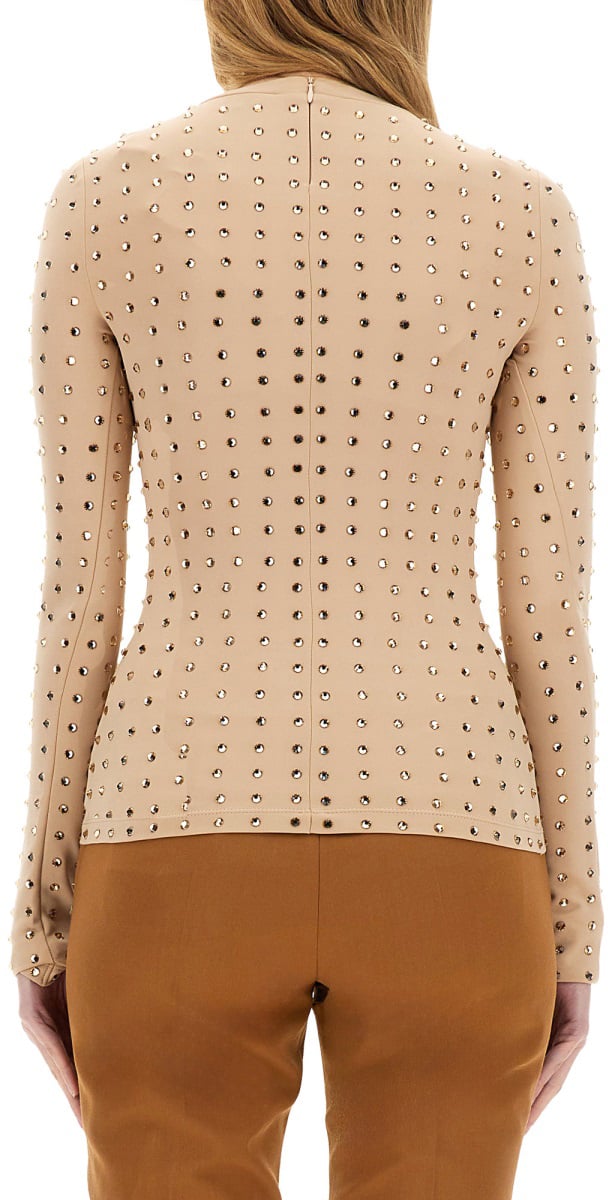 Sportmax Fitted Crystal-Embellished Long-Sleeve Top Neutraal