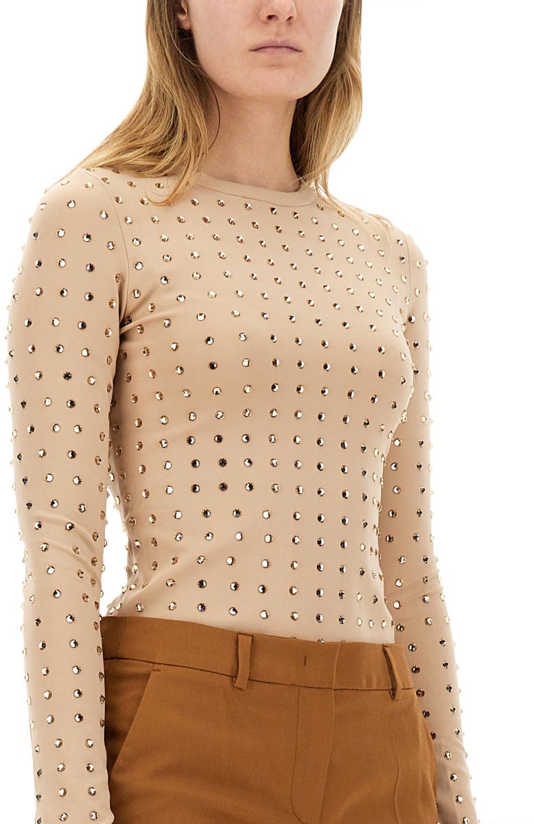Sportmax Fitted Crystal-Embellished Long-Sleeve Top Neutraal