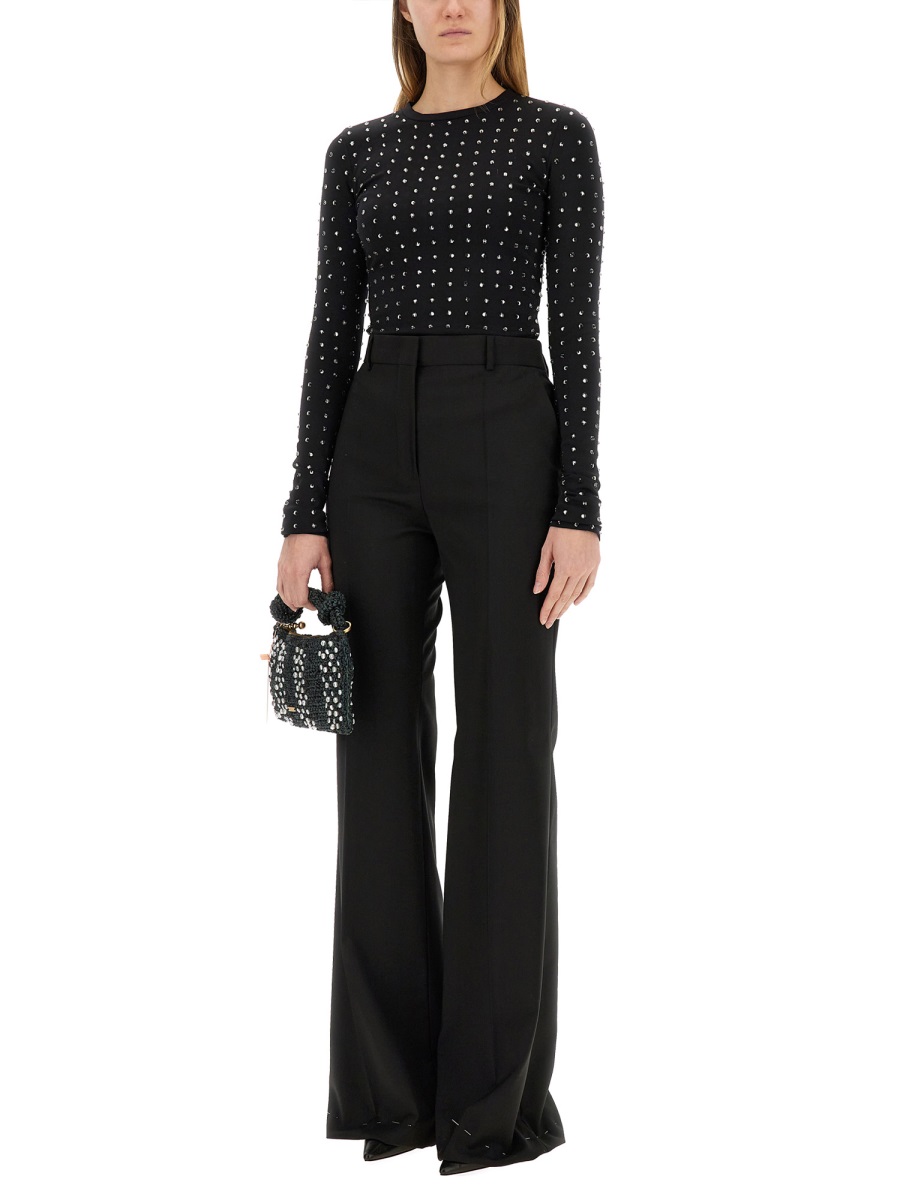 Sportmax Fitted Black Long-Sleeve Top With Crystal Embellishments Zwart