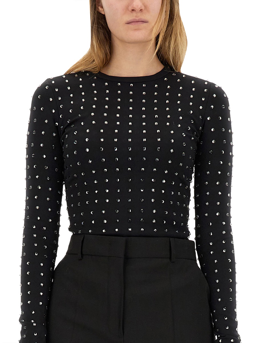 Sportmax Fitted Black Long-Sleeve Top With Crystal Embellishments Zwart