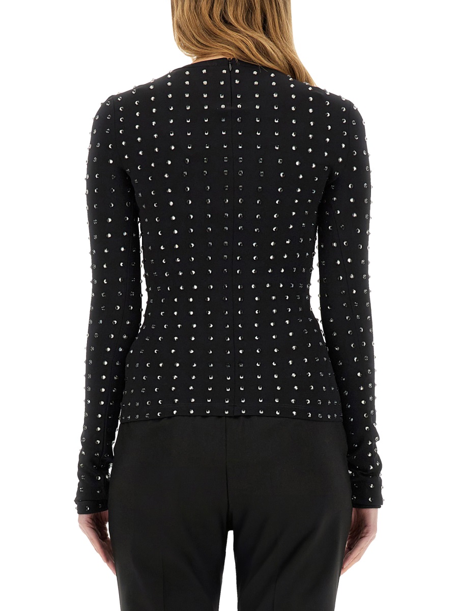 Sportmax Fitted Black Long-Sleeve Top With Crystal Embellishments Zwart