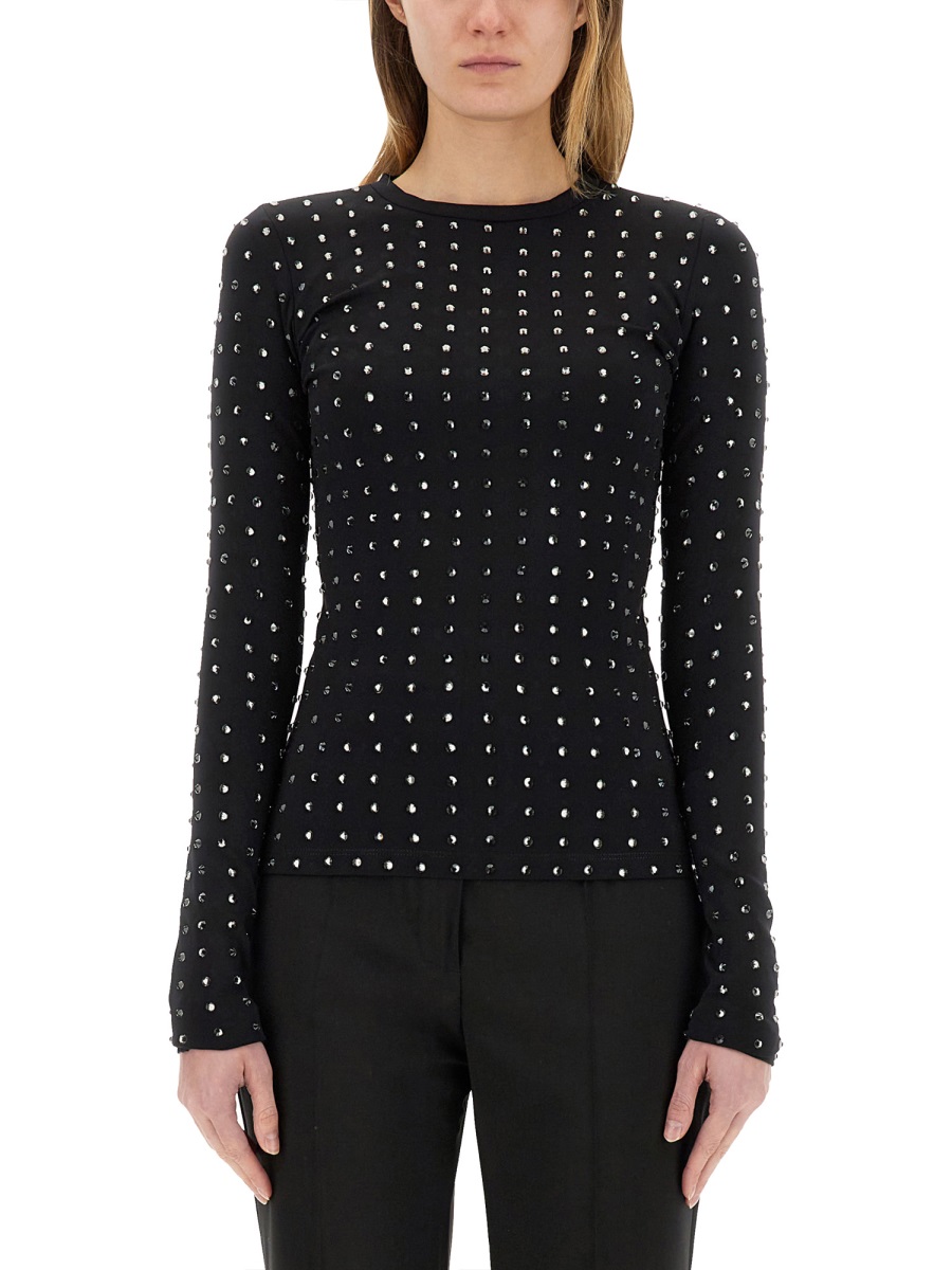 Sportmax Fitted Black Long-Sleeve Top With Crystal Embellishments Zwart