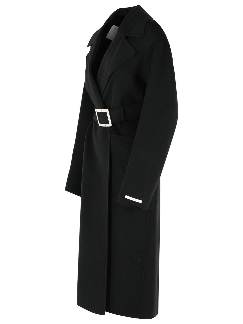 Sportmax Cose' Robe Coat In Pure Black Virgin Wool Zwart
