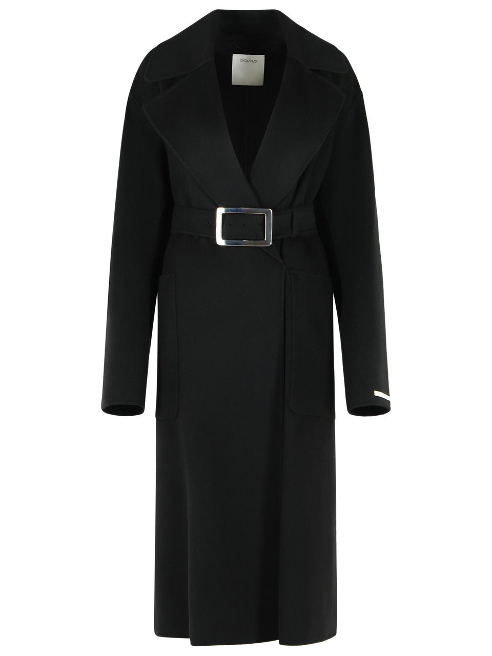 Sportmax Cose' Robe Coat In Pure Black Virgin Wool Zwart