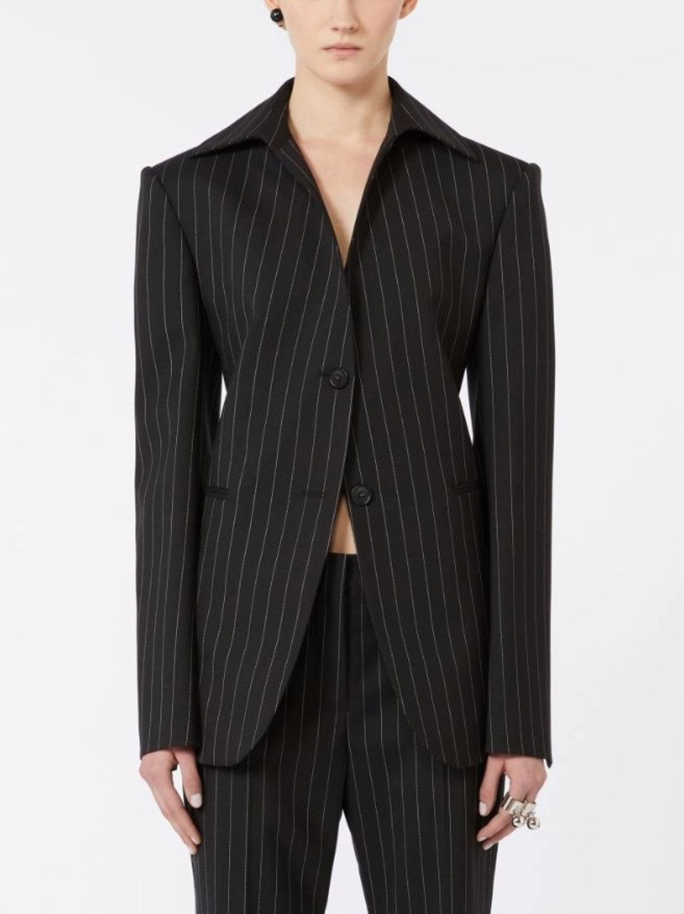 Sportmax Black Pinstripe Single Button Jacket Zwart