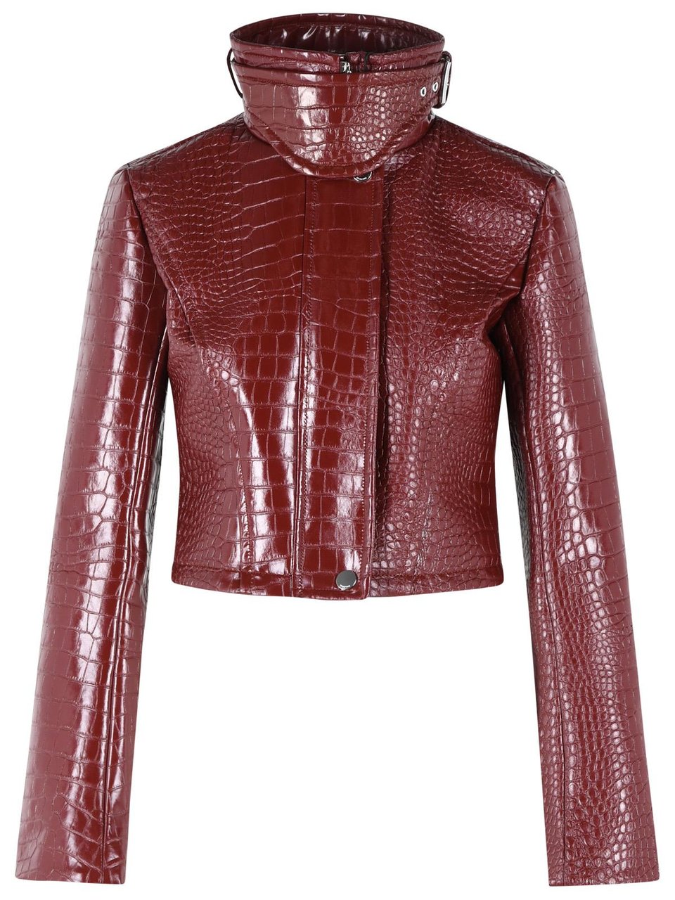 Sportmax 'Sultan' Crop Jacket In Dark Red Alligator Print Patent Leather Maroon