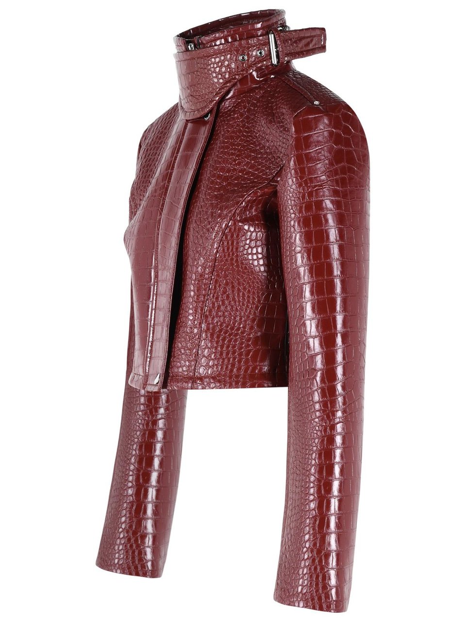 Sportmax 'Sultan' Crop Jacket In Dark Red Alligator Print Patent Leather Maroon