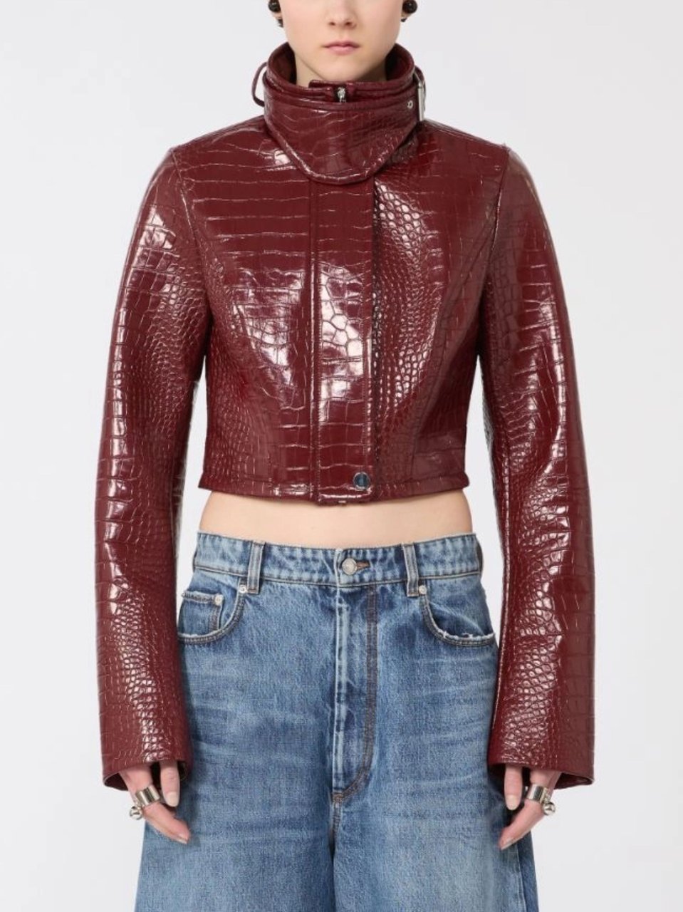 Sportmax Red Alligator Print Patent Leather Jacket Zwart