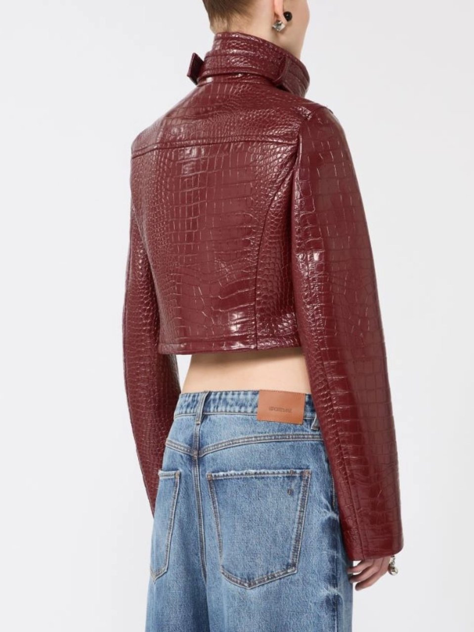 Sportmax Red Alligator Print Patent Leather Jacket Zwart