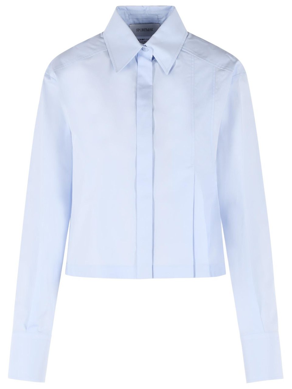 Sportmax Light Blue Asymmetric Pleats 'Certo' Cropped Shirt Blauw