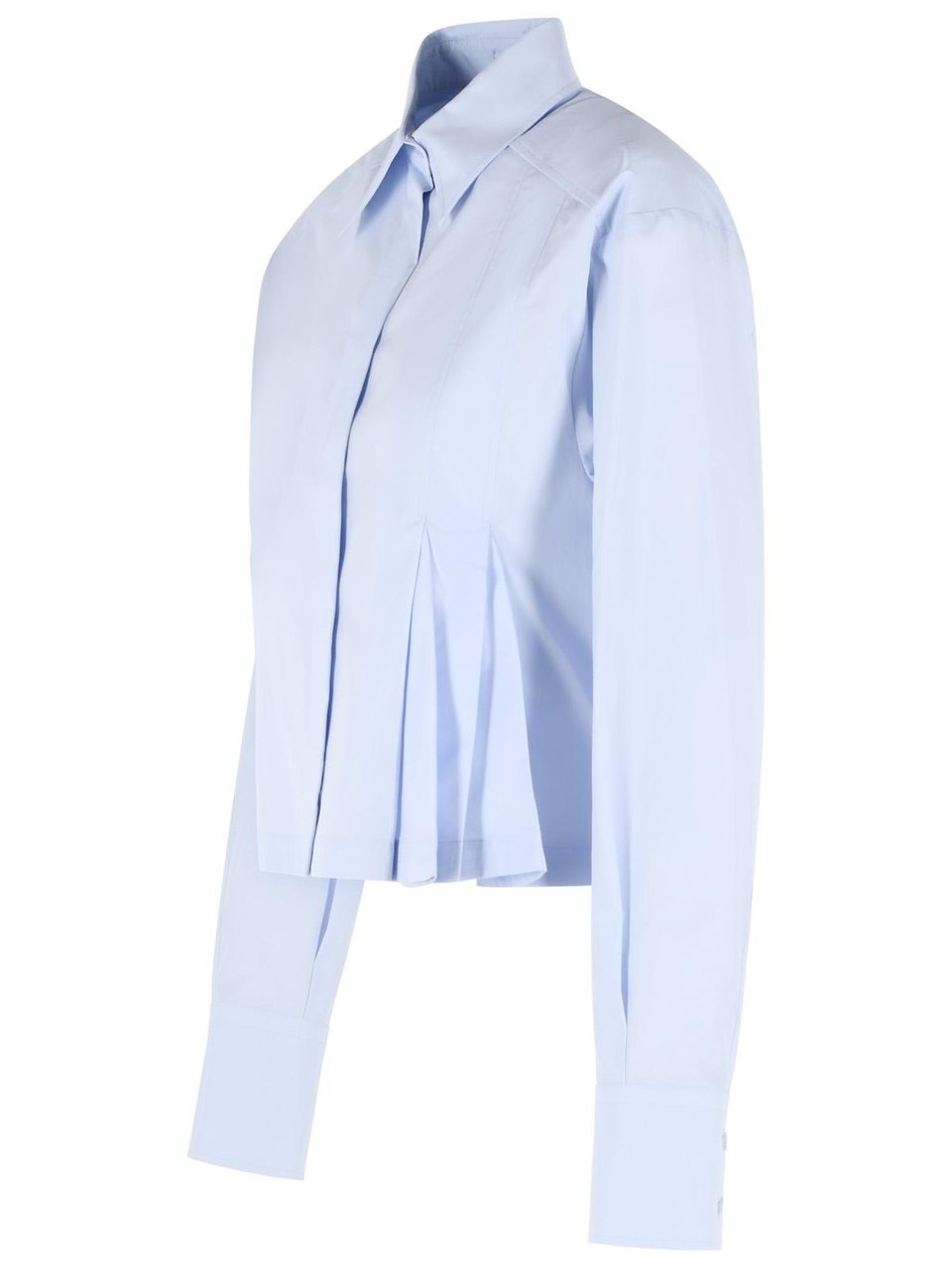 Sportmax Light Blue Asymmetric Pleats 'Certo' Cropped Shirt Blauw