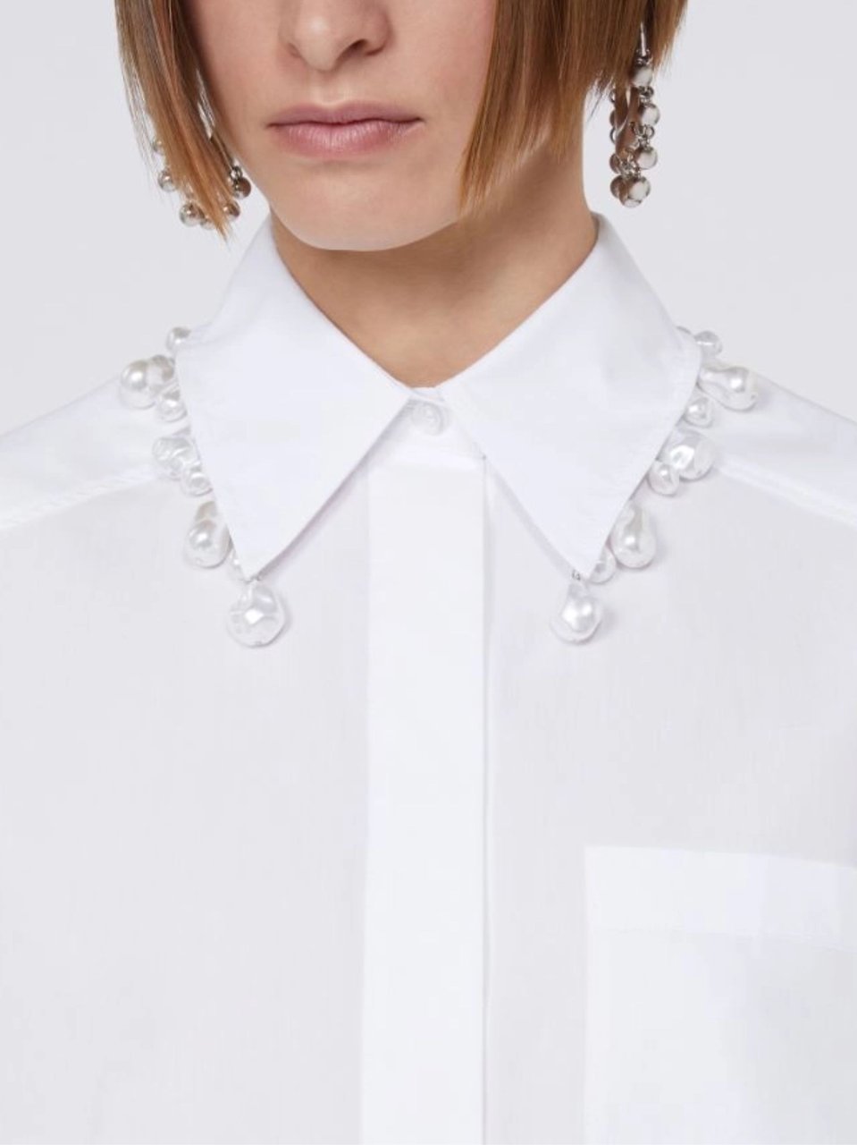 Sportmax White Pearl Embellished Poplin Shirt Wit