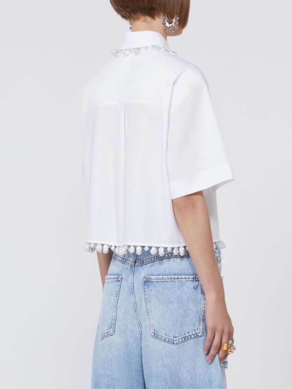 Sportmax White Pearl Embellished Poplin Shirt Wit