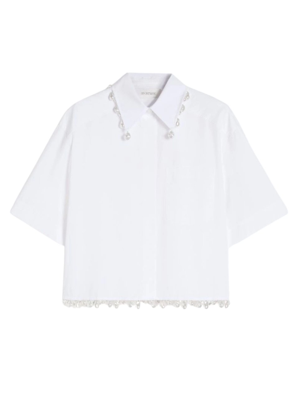 Sportmax White Pearl Embellished Poplin Shirt Wit