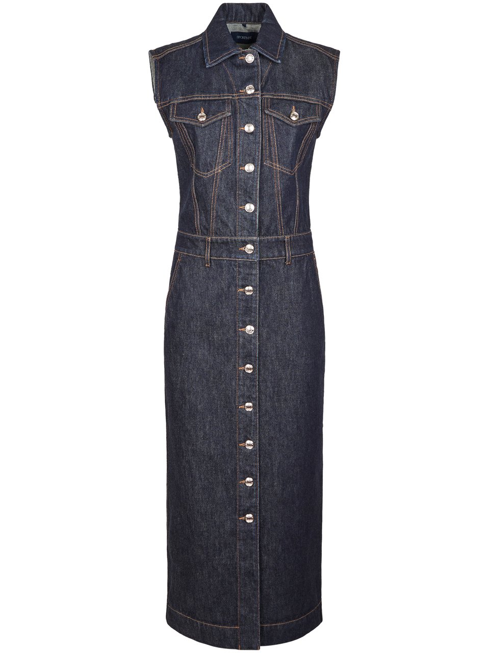 Sportmax Structured Sleeveless Dark Denim Midi Dress Zwart