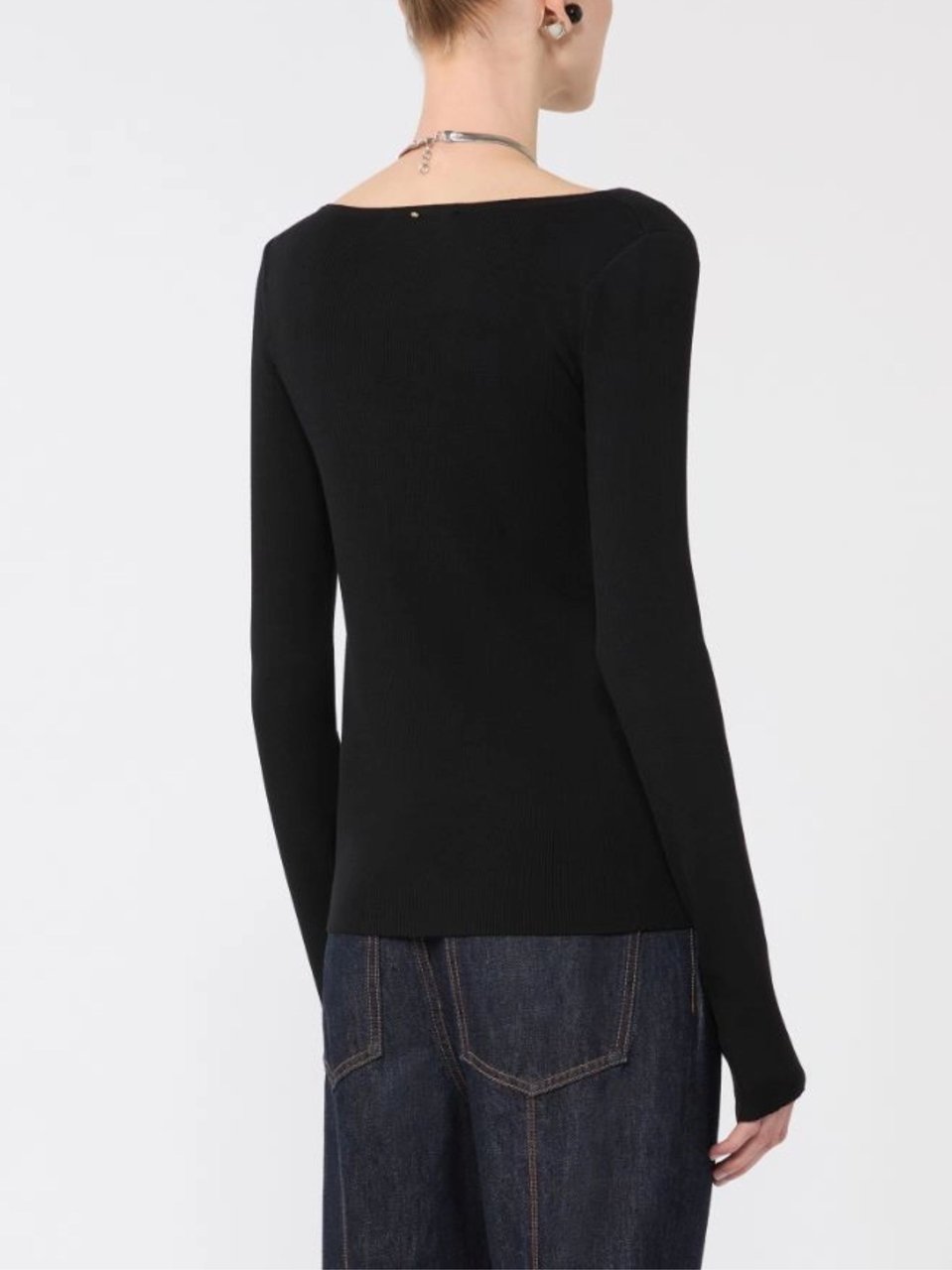 Sportmax Black Boat Neckline Knitted Cardigan Zwart