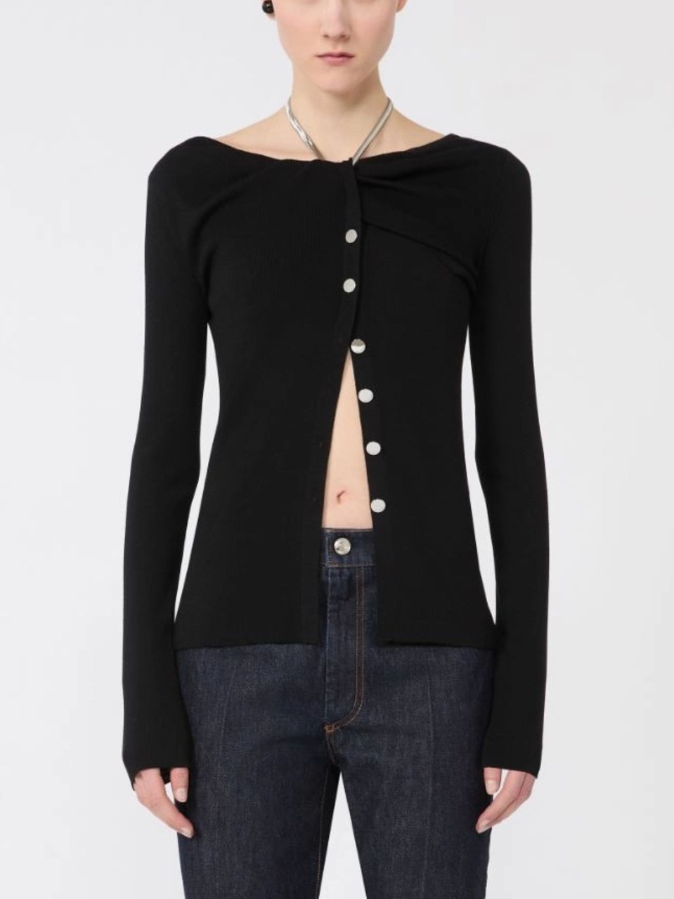 Sportmax Black Boat Neckline Knitted Cardigan Zwart