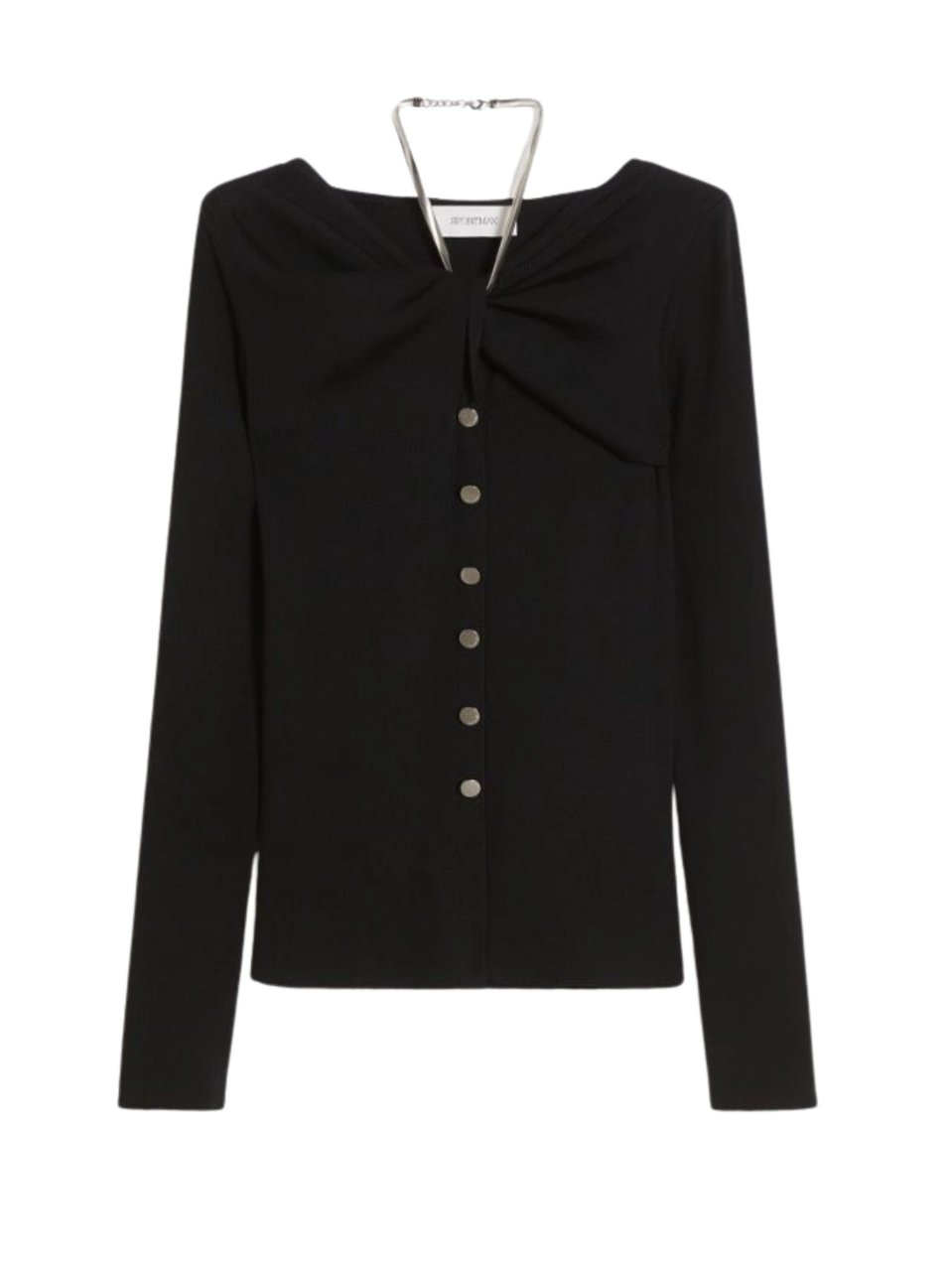 Sportmax Black Boat Neckline Knitted Cardigan Zwart