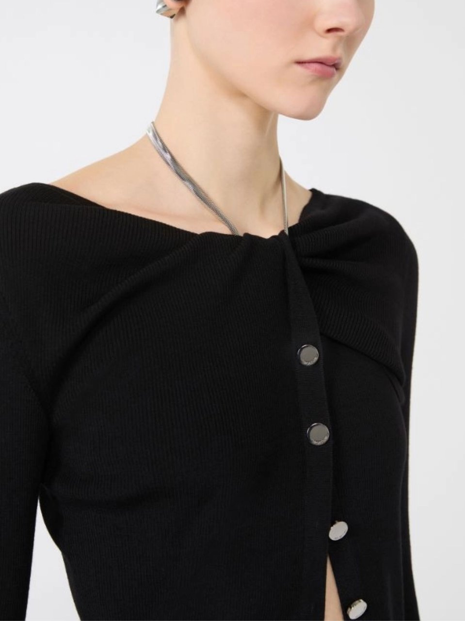 Sportmax Black Boat Neckline Knitted Cardigan Zwart