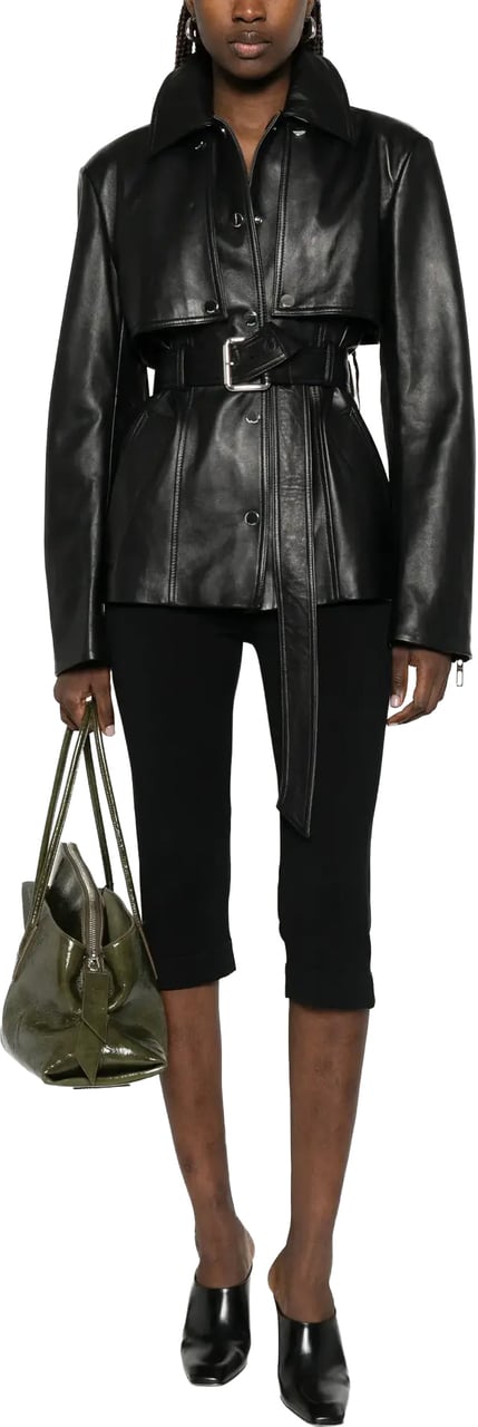 Sportmax Leather Jacket Black Zwart