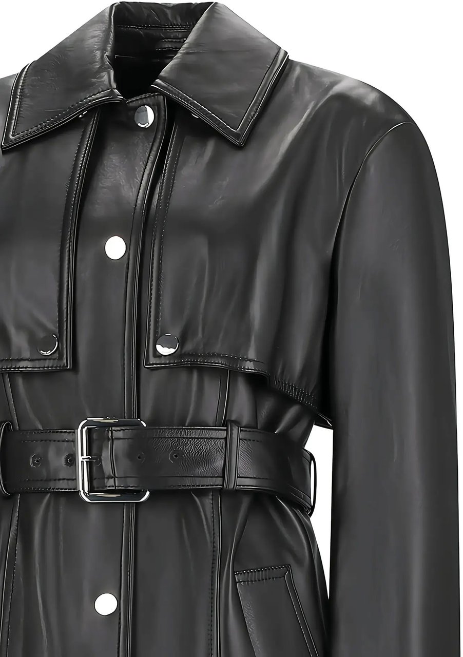 Sportmax Leather Trench Black Zwart