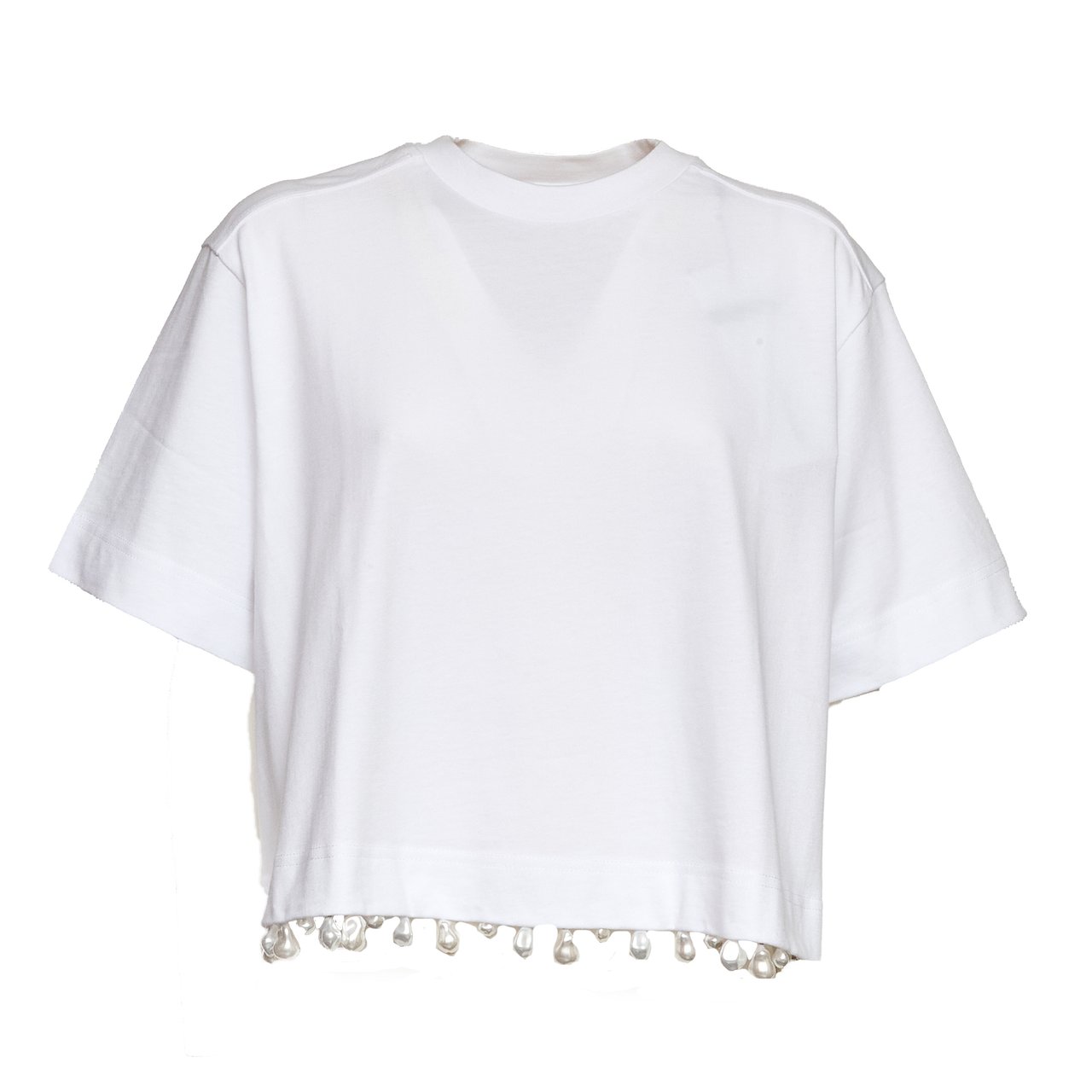 Sportmax Palmas Baroque Pearl Embroidered T-Shirt Wit