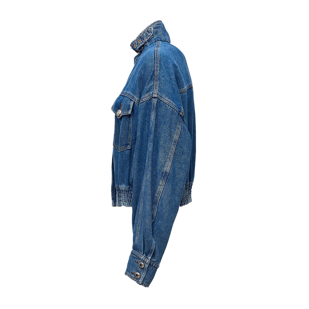 Sportmax Indigo Denim Jacket with Vintage Wash and Blouson Effect Blauw