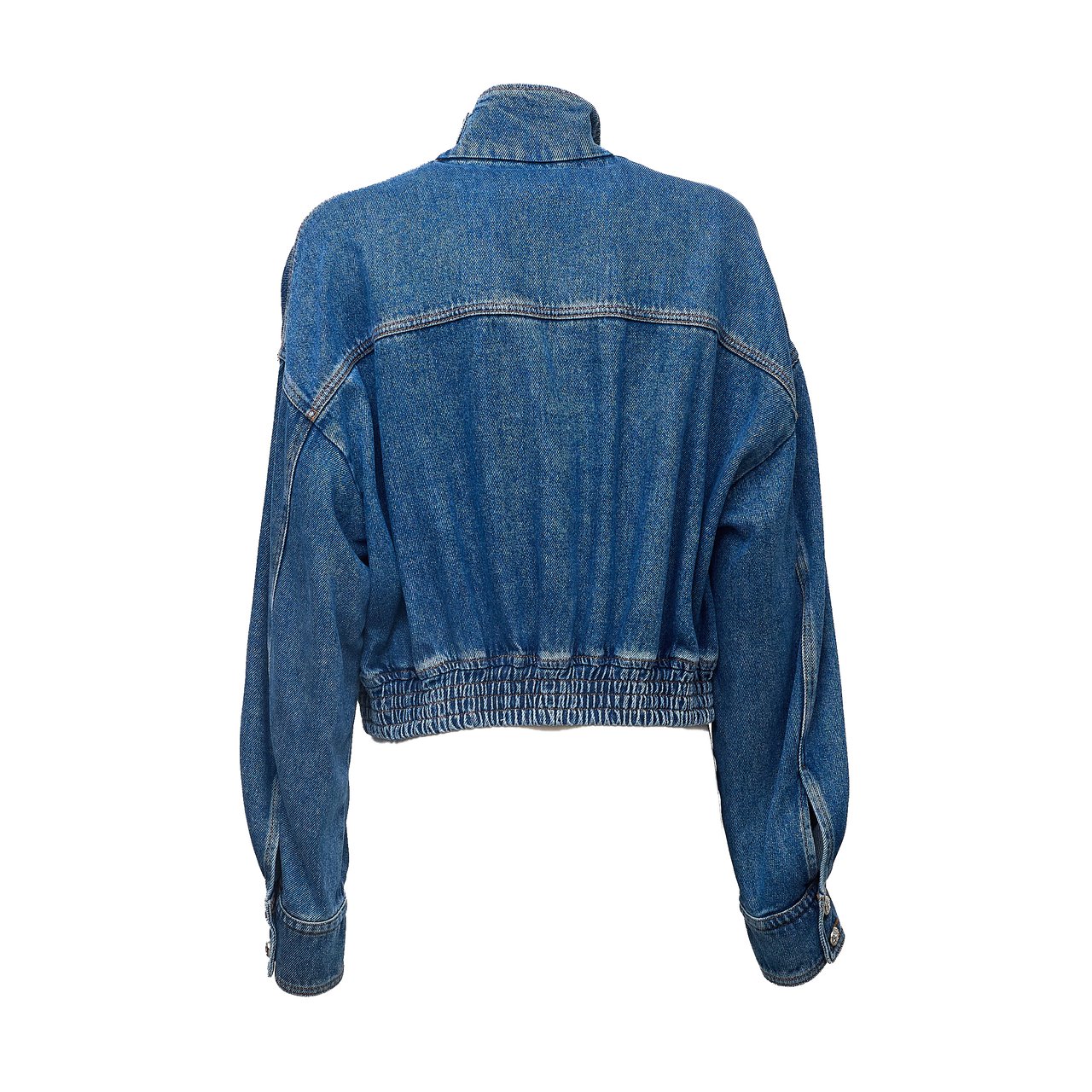 Sportmax Indigo Denim Jacket with Vintage Wash and Blouson Effect Blauw