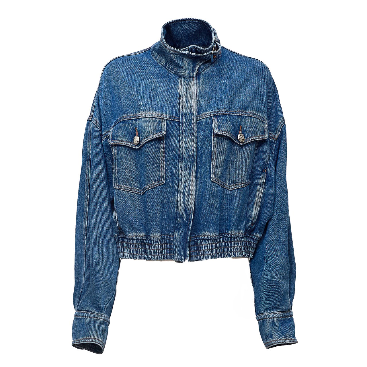 Sportmax Indigo Denim Jacket with Vintage Wash and Blouson Effect Blauw