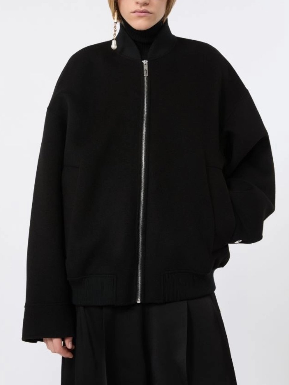 Sportmax Black Bomber Spxondata Oversized Jacket Zwart