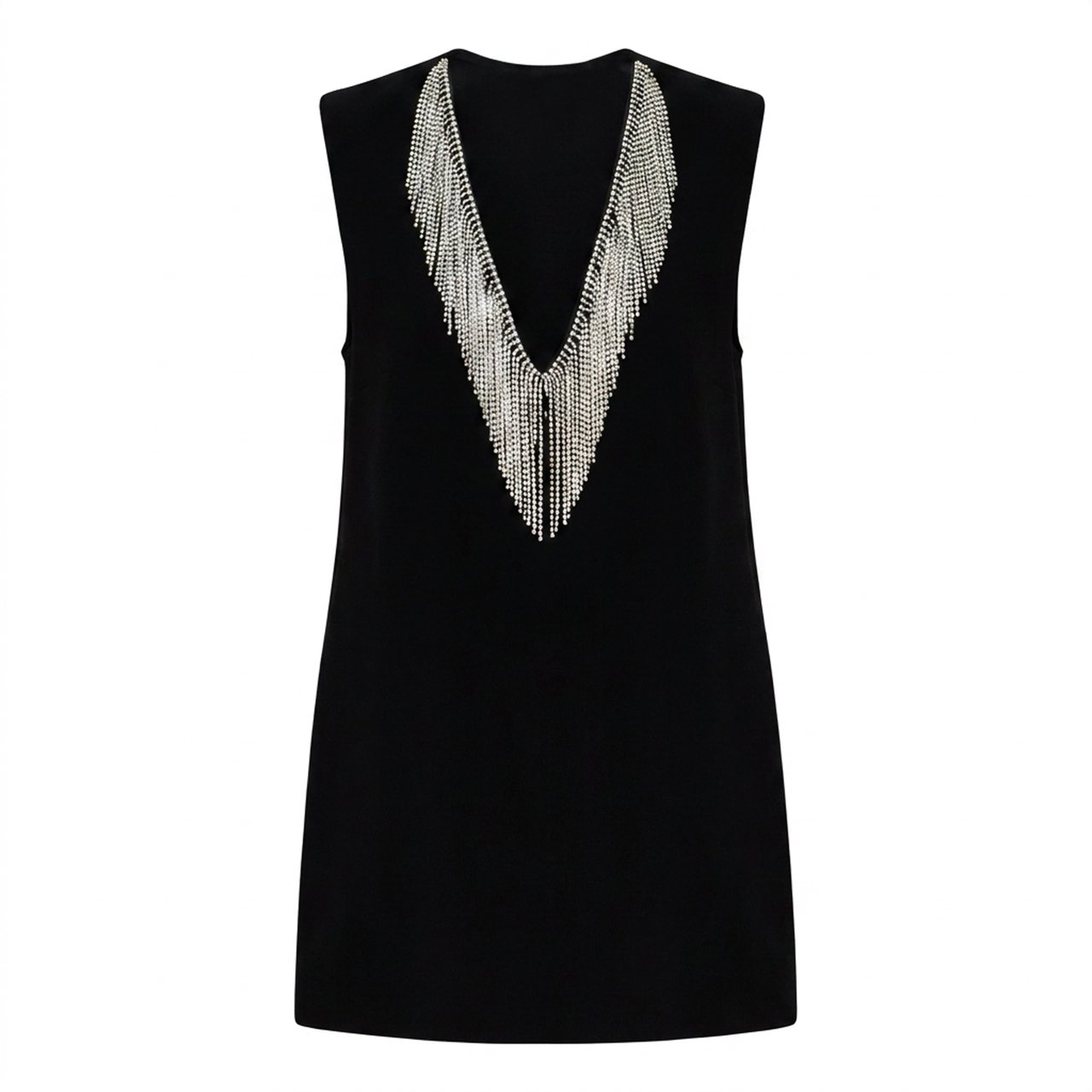 Sportmax Sleeveless Geometric Top with Strass Fringe Embellishments Zwart