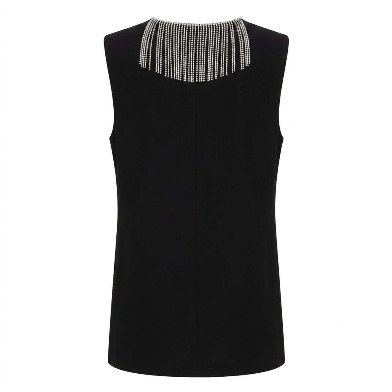 Sportmax Sleeveless Geometric Top with Strass Fringe Embellishments Zwart