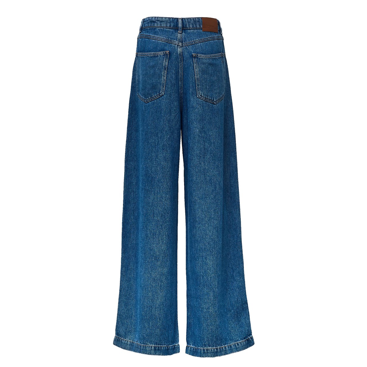 Sportmax Wide-Leg Denim Jeans with Vintage Wash and Tobacco Stitching Blauw