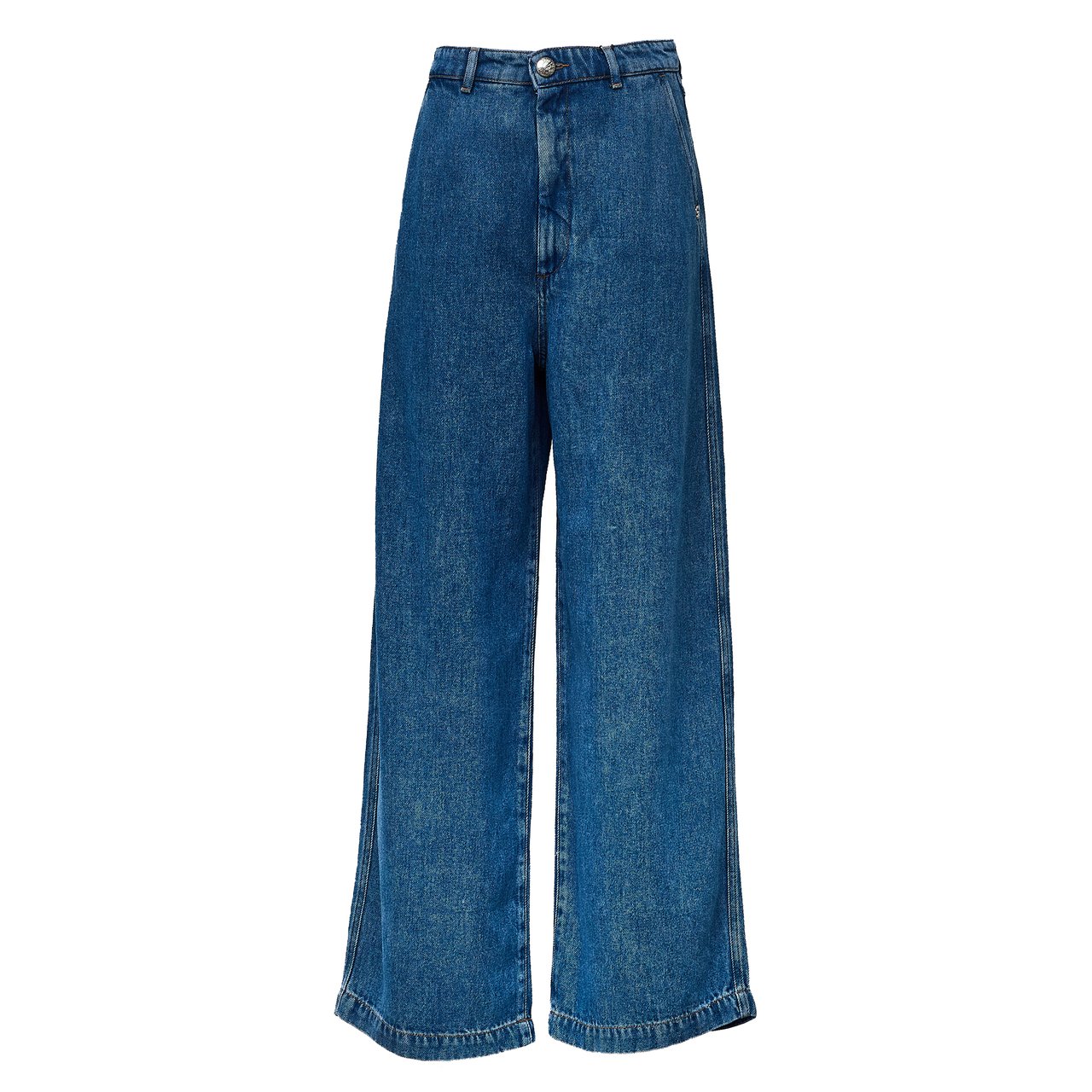 Sportmax Wide-Leg Denim Jeans with Vintage Wash and Tobacco Stitching Blauw