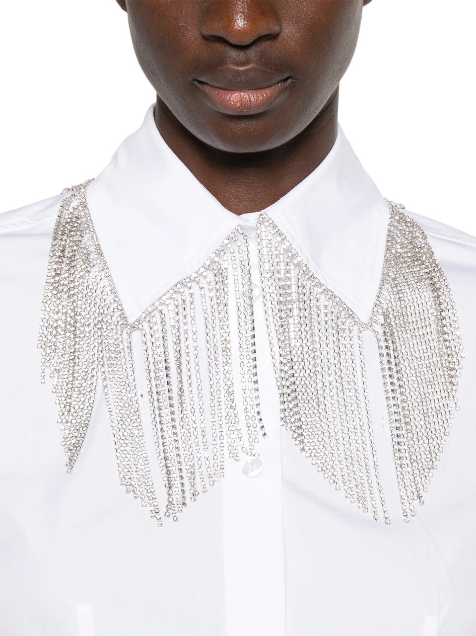 Sportmax Tailored White Shirt With Silver-Tone Chain Fringe Detail Wit