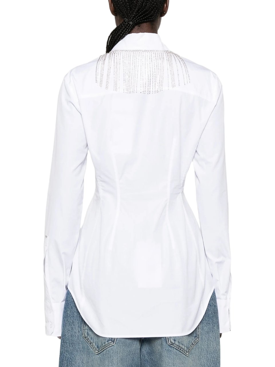 Sportmax Tailored White Shirt With Silver-Tone Chain Fringe Detail Wit