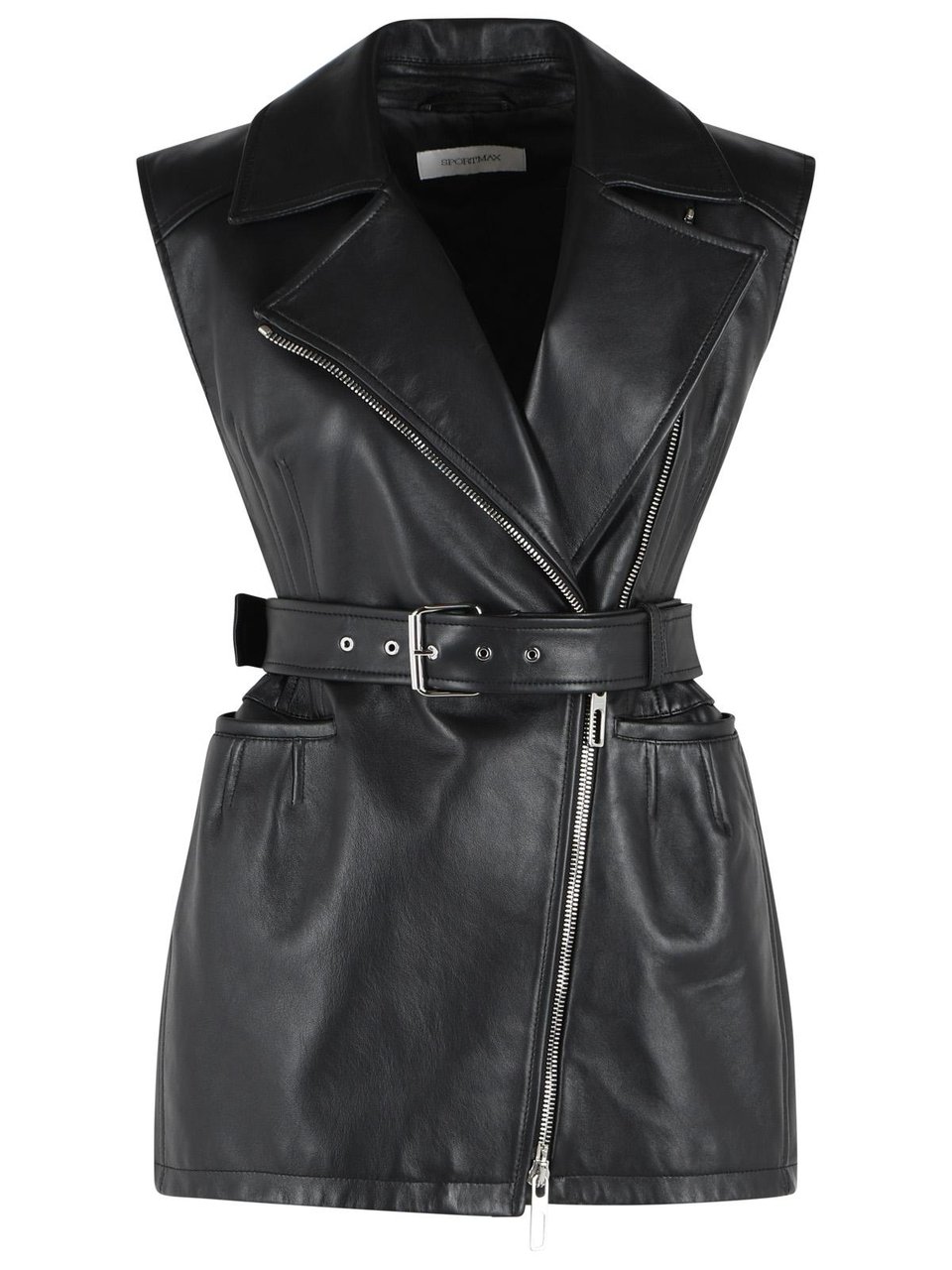 Sportmax 'Fave' Black Leather Jacket Zwart