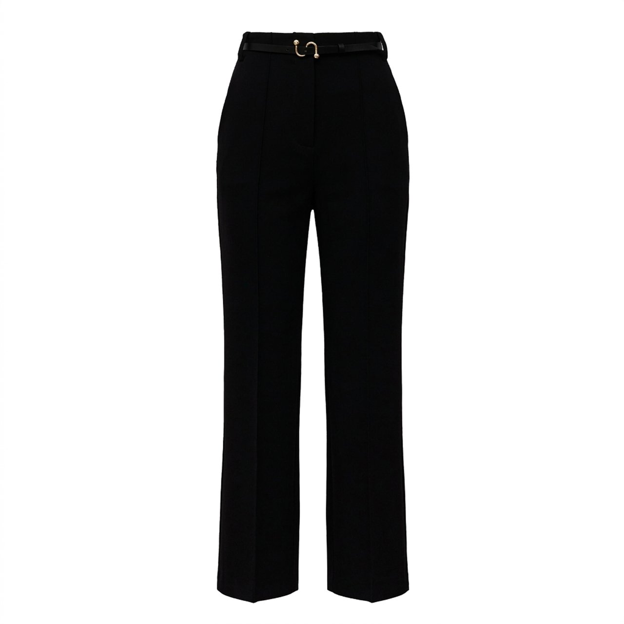Sportmax High-Waisted Straight Leg Pants With Iconic S-Buckle Zwart