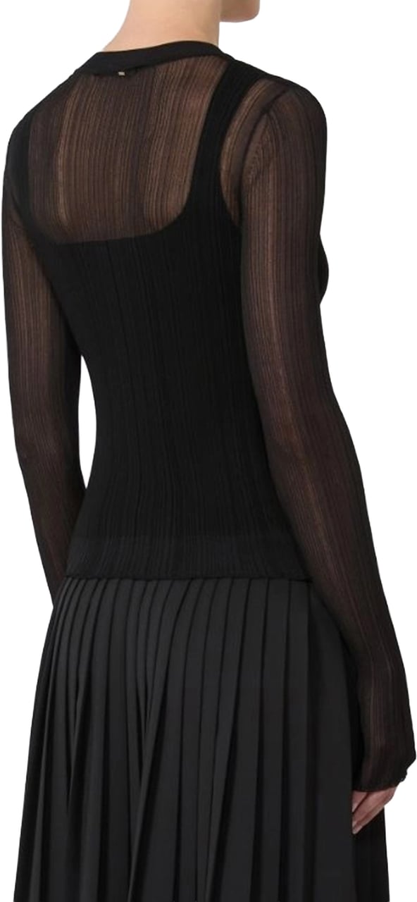 Sportmax Black Buono Fitted Sheer Ribbed Sweater Zwart