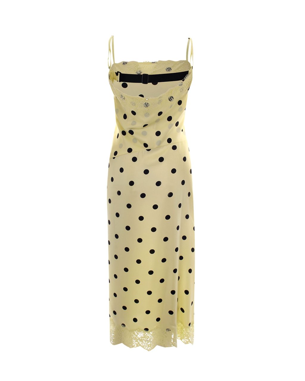 Sportmax Long Silk Twill Dress with Polka Dot Print and Lace Accents Neutraal