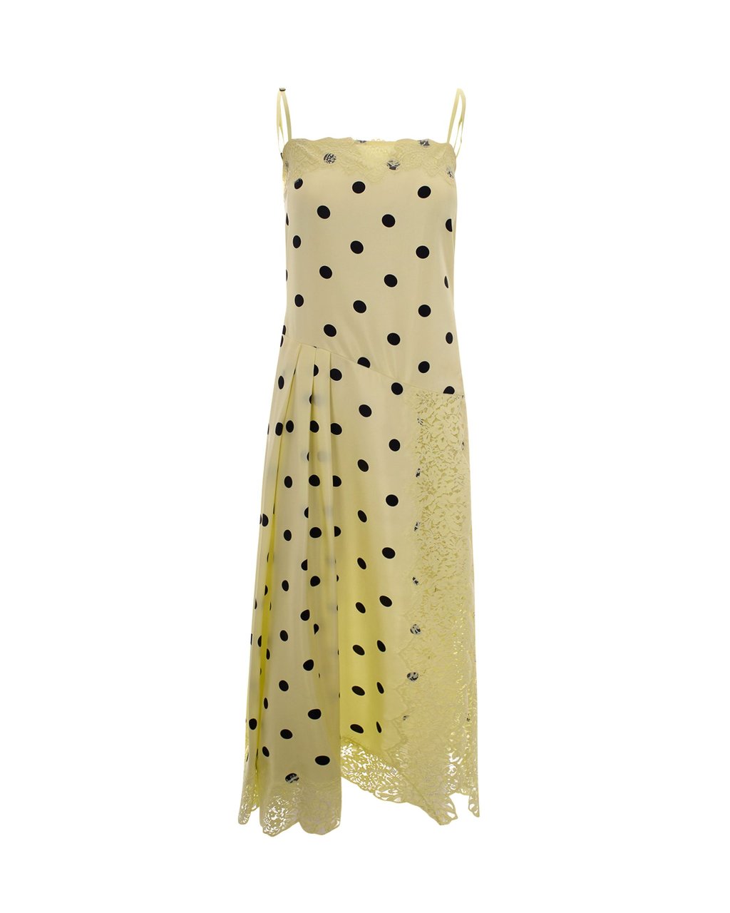 Sportmax Long Silk Twill Dress with Polka Dot Print and Lace Accents Neutraal