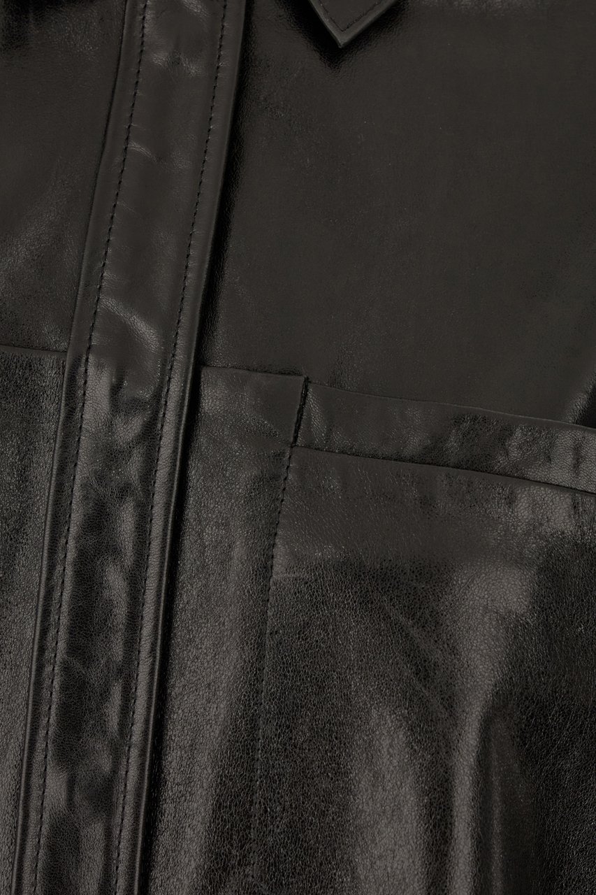 Sportmax Sportmax Black leather oversized shirt Zwart