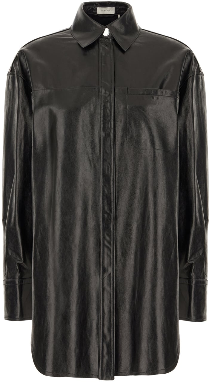 Sportmax Sportmax Black leather oversized shirt Zwart