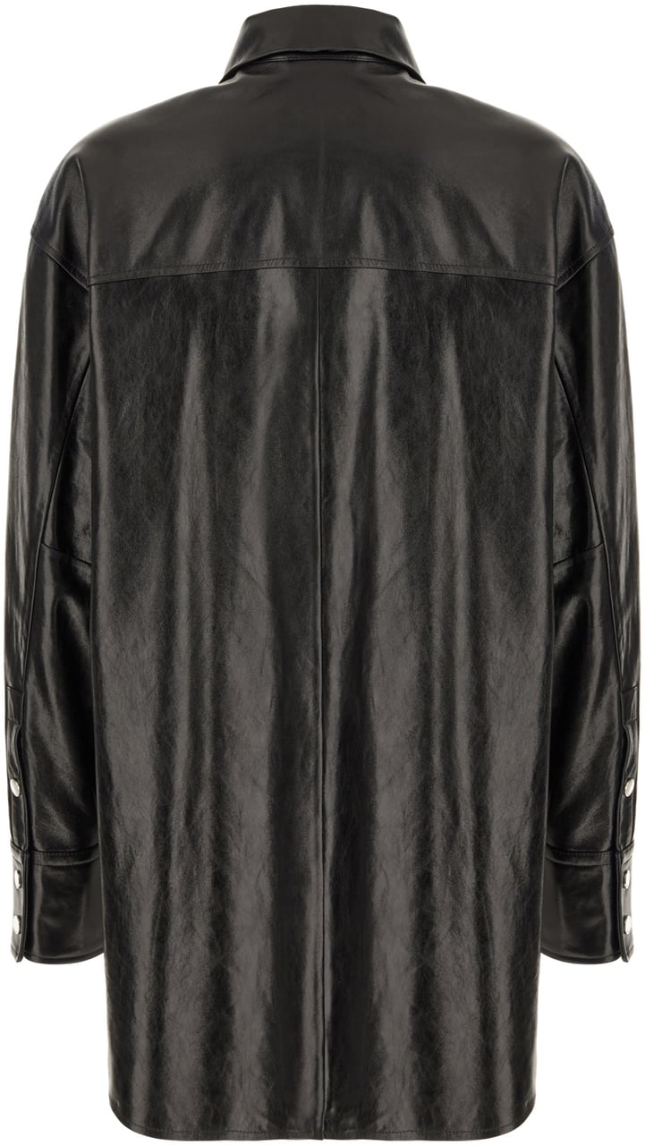 Sportmax Sportmax Black leather oversized shirt Zwart