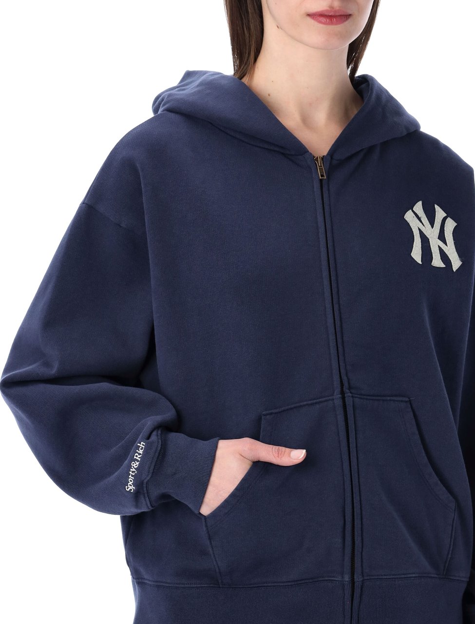 Sporty & Rich Heriatge Yankee Zip Hoodie Blu Navy