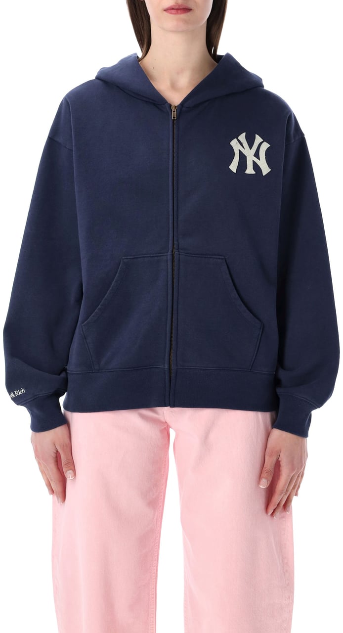 Sporty & Rich Heriatge Yankee Zip Hoodie Blu Navy