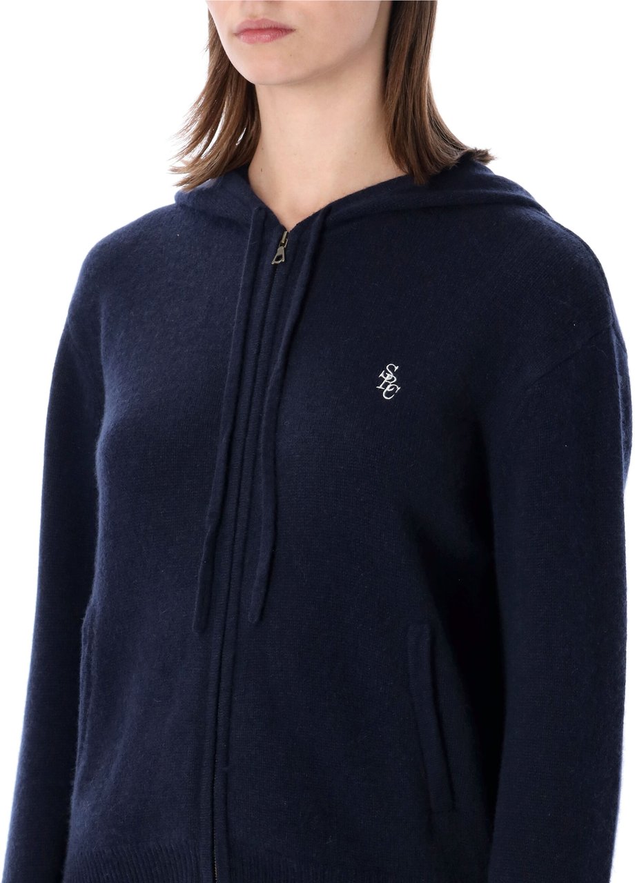 Sporty & Rich S&R Cashmere Zip Hoodie Blu Blauw