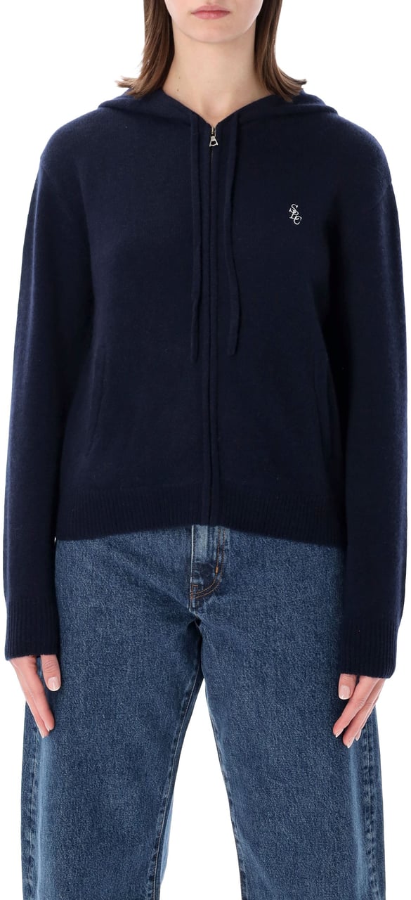 Sporty & Rich Sporty&Rich cashmere navy zip hoodie Blauw