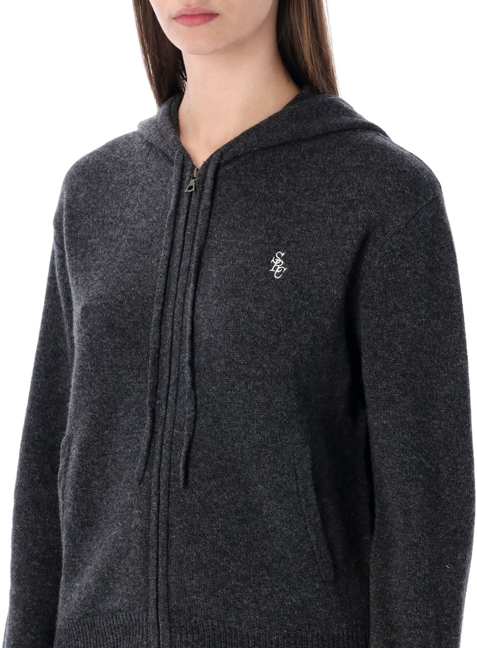 Sporty & Rich S&R Cashmere Zip Hoodie Grigio Grijs